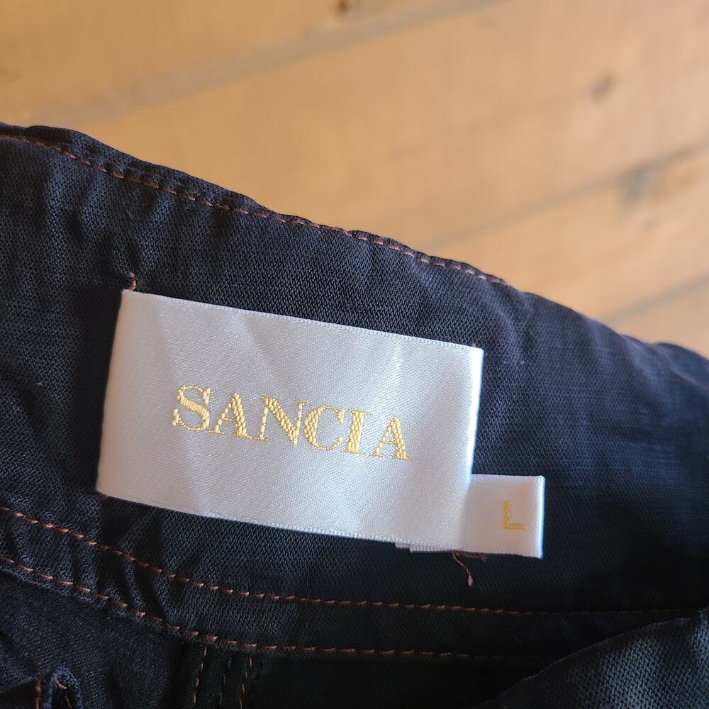 Anthropologie Pant Sancia Marla Linen Wide Leg Noir Black Large Tie Bow Beachy - Picture 3 of 8